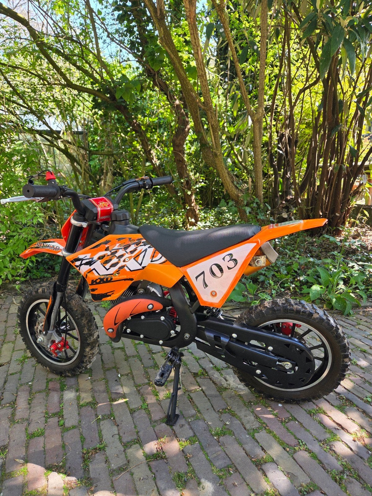 Stoere oranje pitbike 49cc 2-takt benzinemotor te koop!, Ophalen, Gebruikt, Pitbike