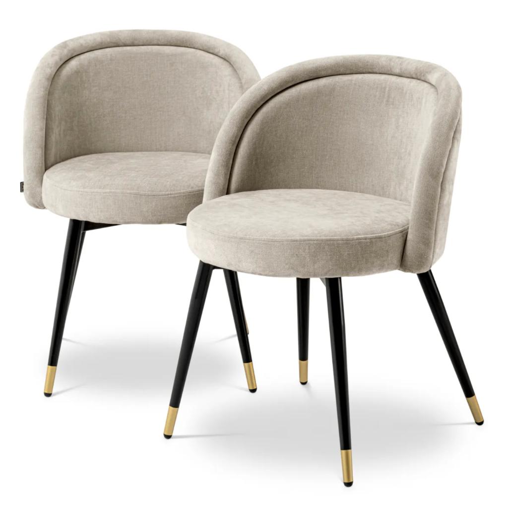 Eichholtz Chloé Eetkamerstoelen set van 2 - Zandkleurig, Huis en Inrichting, Stoelen, Ophalen, Twee, Zo goed als nieuw, Stof