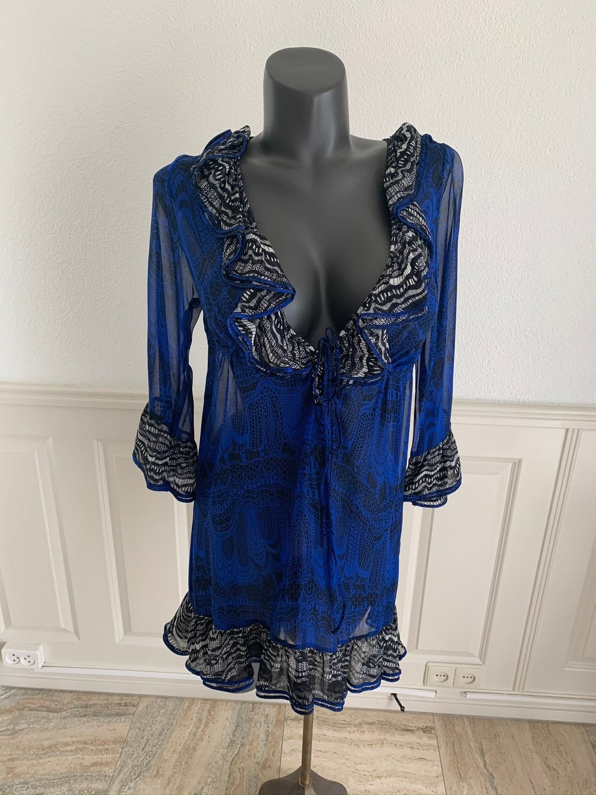Gottex strand kimono / kaftan Maat s  Materiaal 100% zijde, Verzenden, Nieuw, Blauw, Overige typen