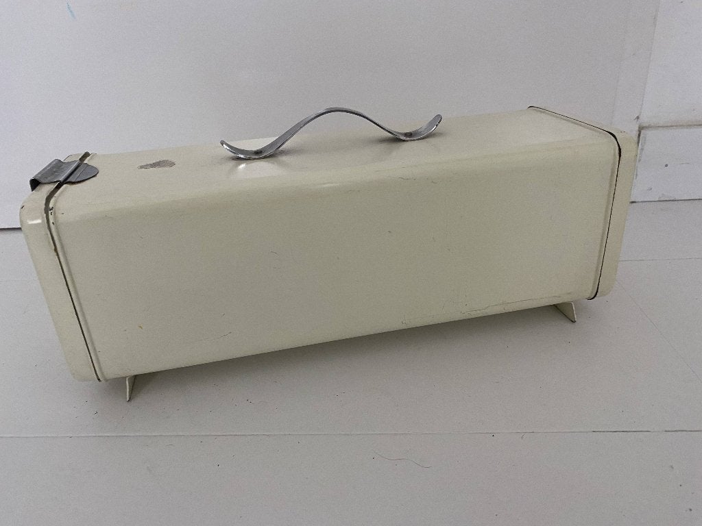 Retro ontbijtkoektrommel Brabantia crème met snijplankje, Ophalen of Verzenden, Metaal, Wit, Brabantia