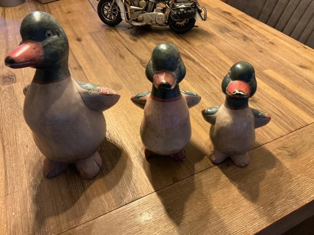 Set van 3 houten sier eenden - decoratieve beelden, Verzamelen, Beelden en Beeldjes, Zo goed als nieuw, Ophalen of Verzenden