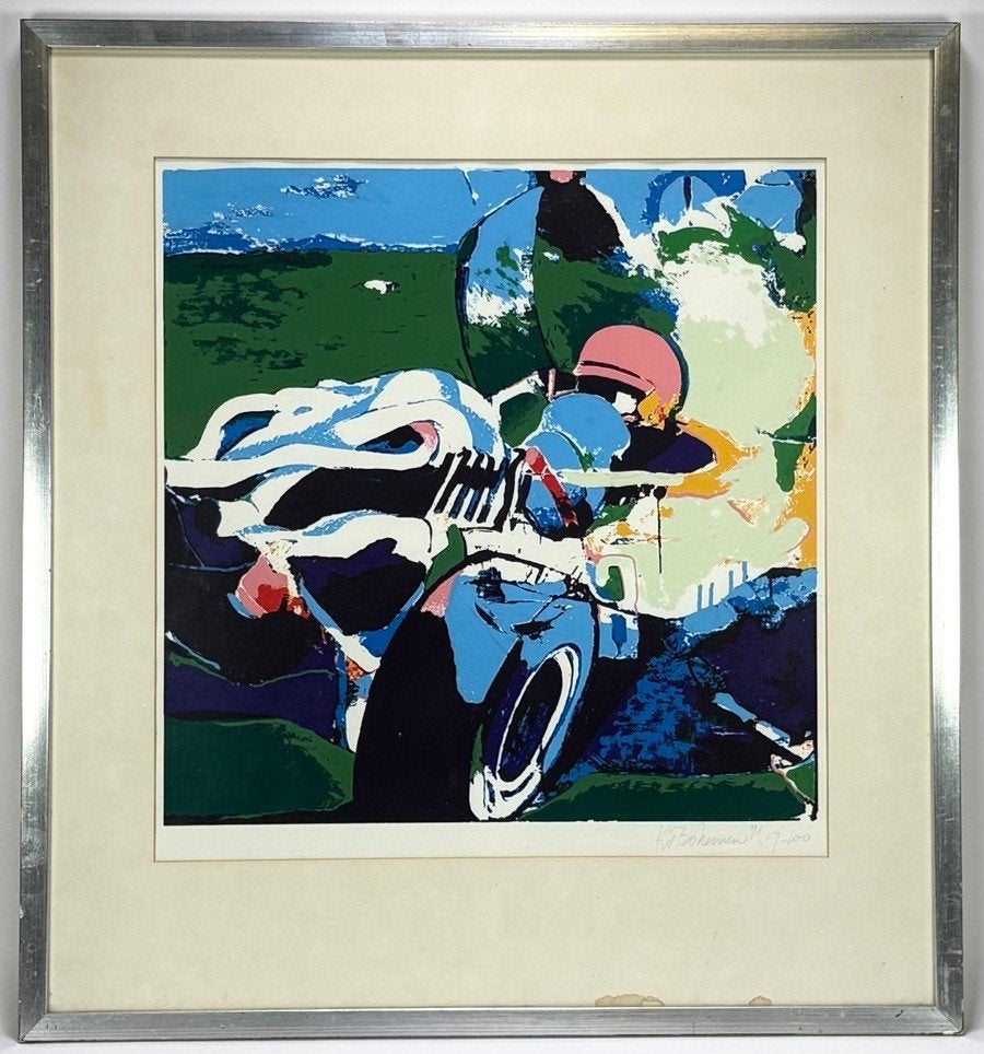 203. Zeefdruk, Kees van Bohemen – racecoureur, 1971, Antiek en Kunst, Ophalen