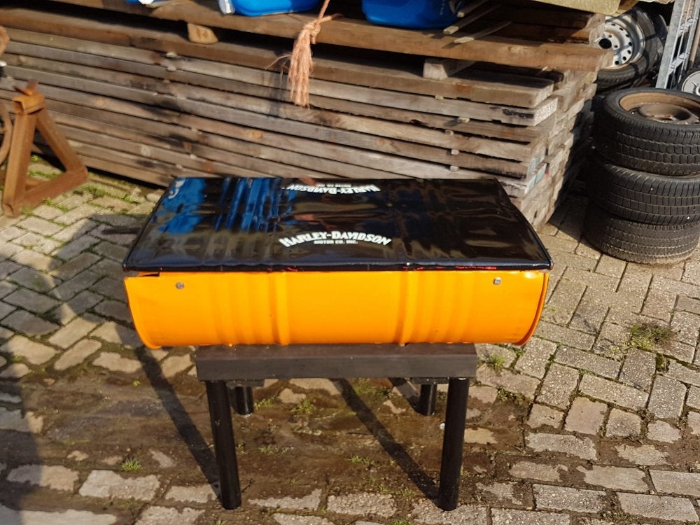 Bijzettafel gemaakt van olievat in Harley Davidson look😎, Ophalen, Gebruikt, ., .