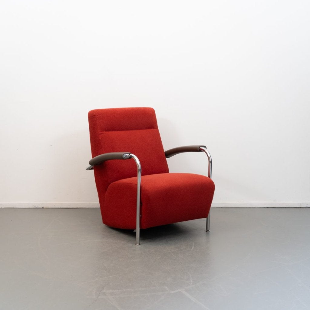 Leolux Scylla Hoog Fauteuil Rood Stof - Chroom, Niet ingevuld, Zo goed als nieuw, Niet ingevuld, Niet ingevuld