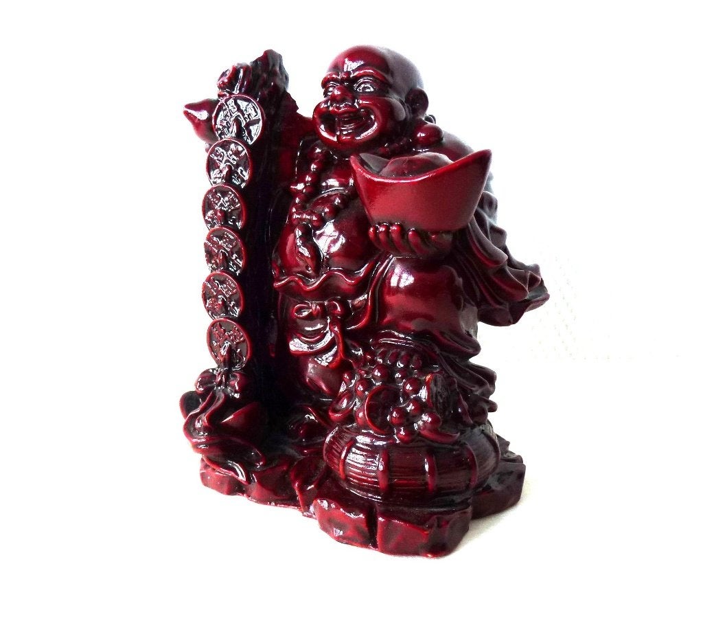 Happy Boeddha beeld polyresin rood in perfecte staat, Huis en Inrichting, Handgemaakt, Rood, Ophalen of Verzenden, Zo goed als nieuw