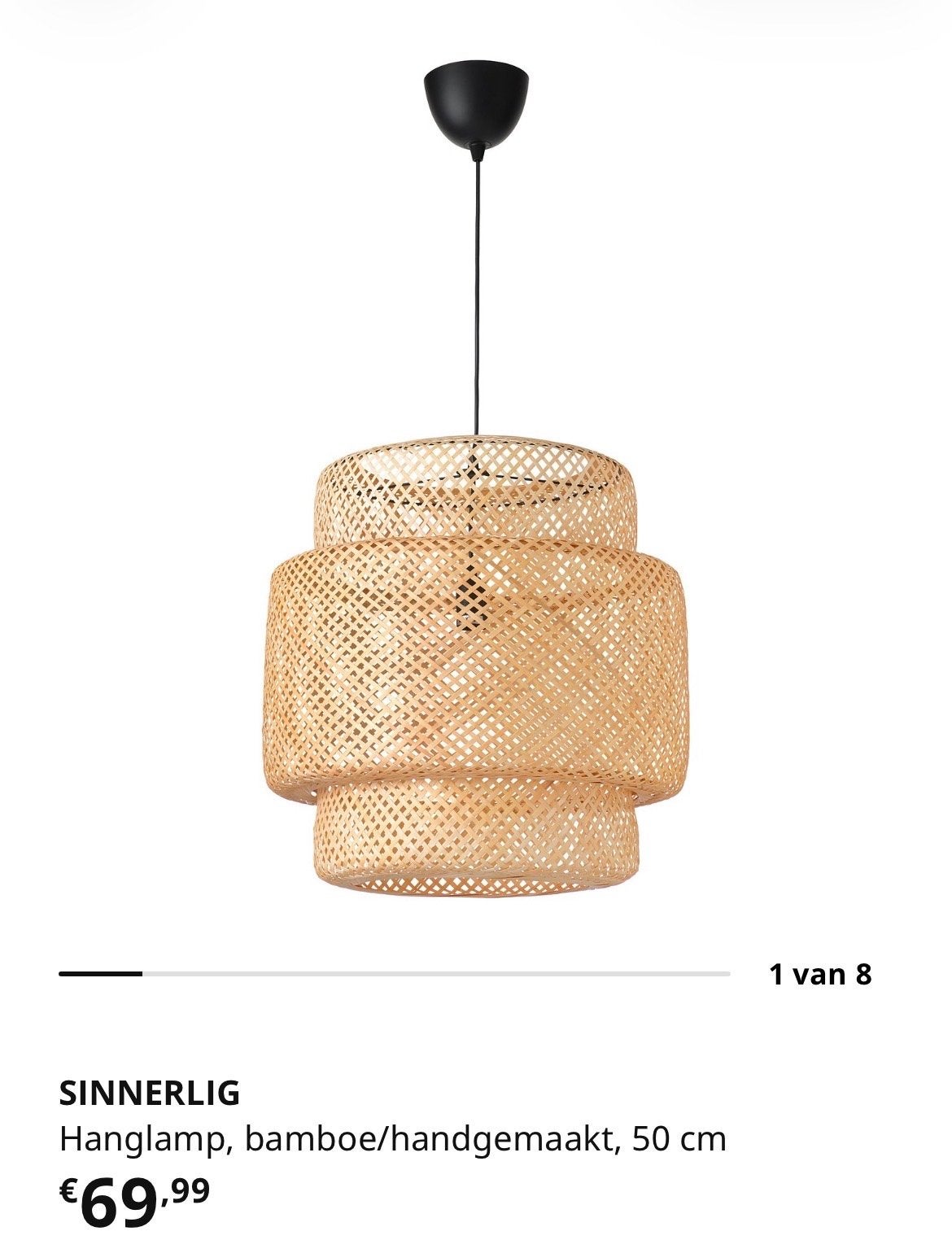 SALE 50%!! IKEA Sinnerlig hanglamp bamboe, 50 cm, Ophalen, Nieuw, Natuurlijk materiaal, E27 (groot)