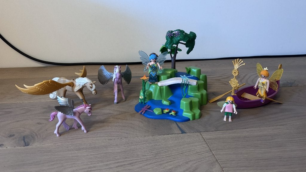 Playmobil Lristalmeer 5475 + Feeënboot 5645 + Pegasus 5353, Kinderen en Baby's, Gebruikt, Complete set, Overige typen, Ophalen of Verzenden