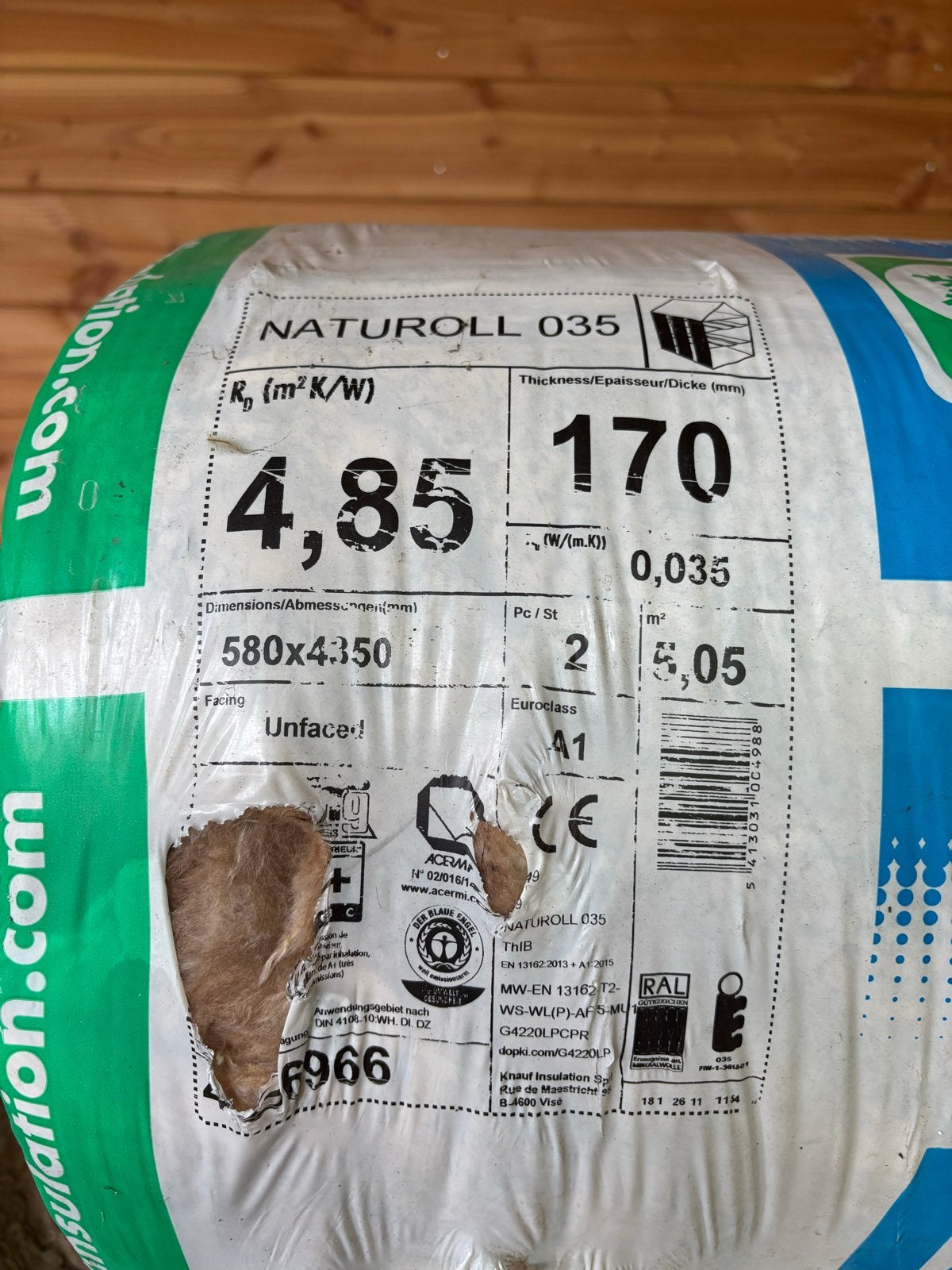 Knauf Naturoll 035 Glaswol isolatie 170mm dik, 12 cm of meer, Nieuw, Ophalen of Verzenden, 15 m² of meer