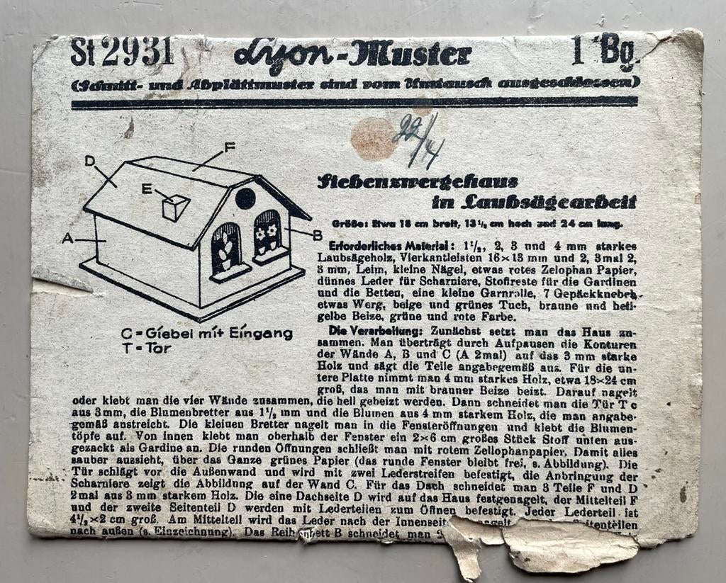 Ca. 1900 Bouwtekening met werkbeschrijving zevendwergenhuis, Ophalen of Verzenden