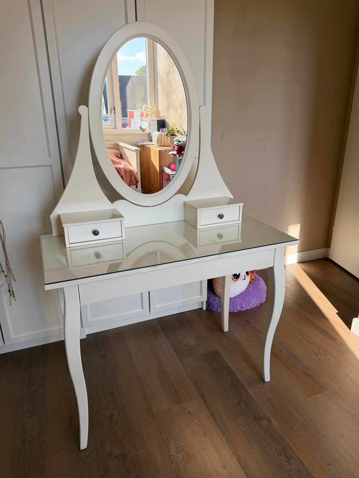 Ikea Hemnes Witte kaptafel/bureau met spiegel en lades, Huis en Inrichting, Tafels | Kaptafels, Gebruikt, 100 tot 150 cm, Hout
