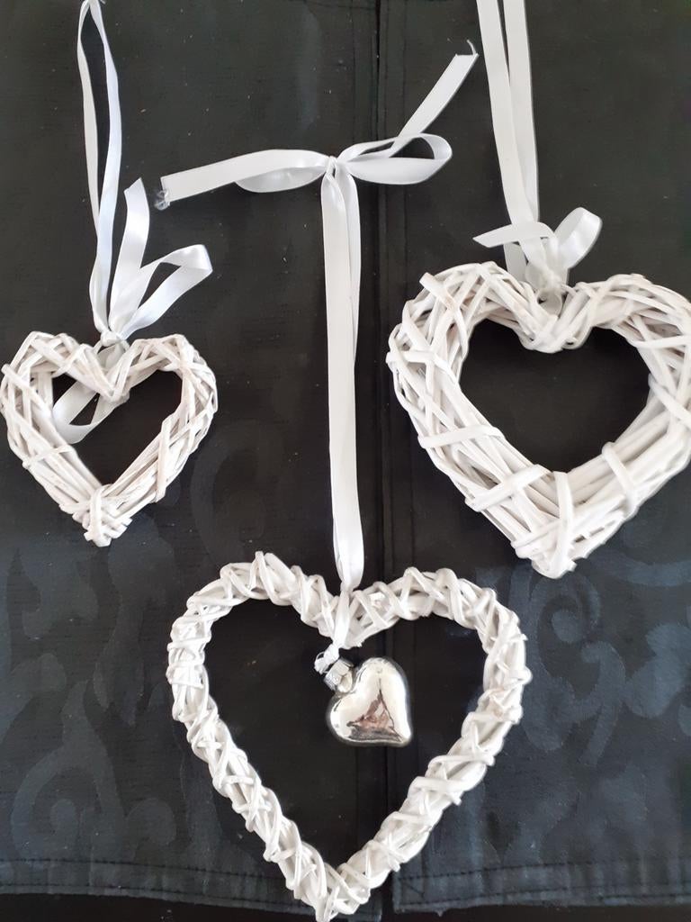 3 decoratieve harten, Ophalen, Gebruikt, Wit, Decoratieobject