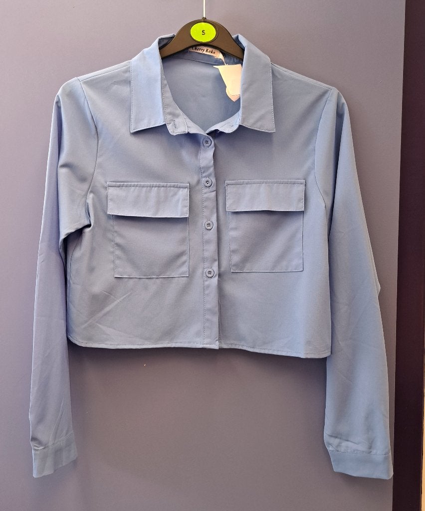 Cherry Koko crop blouse in lila/blauw mt S 37563, Cherry Koko, Cherry Koko, Blauw, .