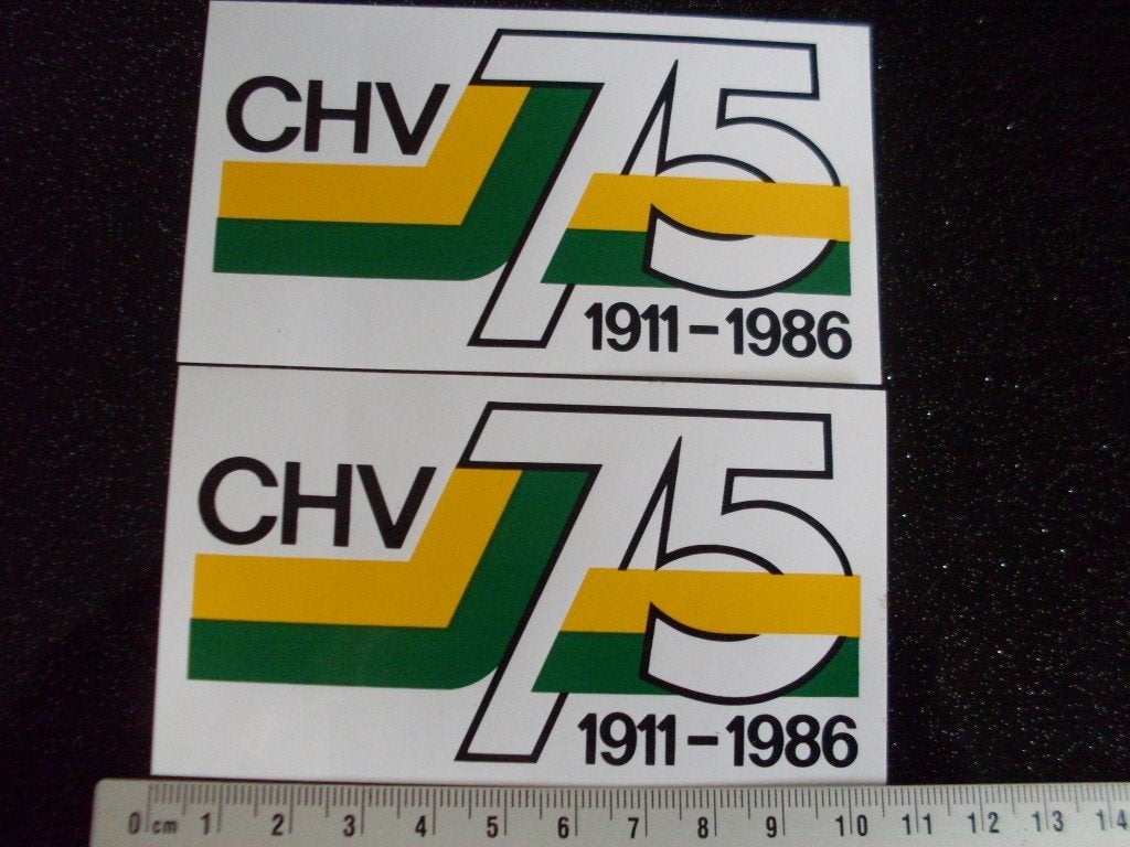2x sticker CHV 75 jaar 1911 - 1986 logo Cehave, Verzamelen, Verzenden, Zo goed als nieuw, Bedrijf of Vereniging