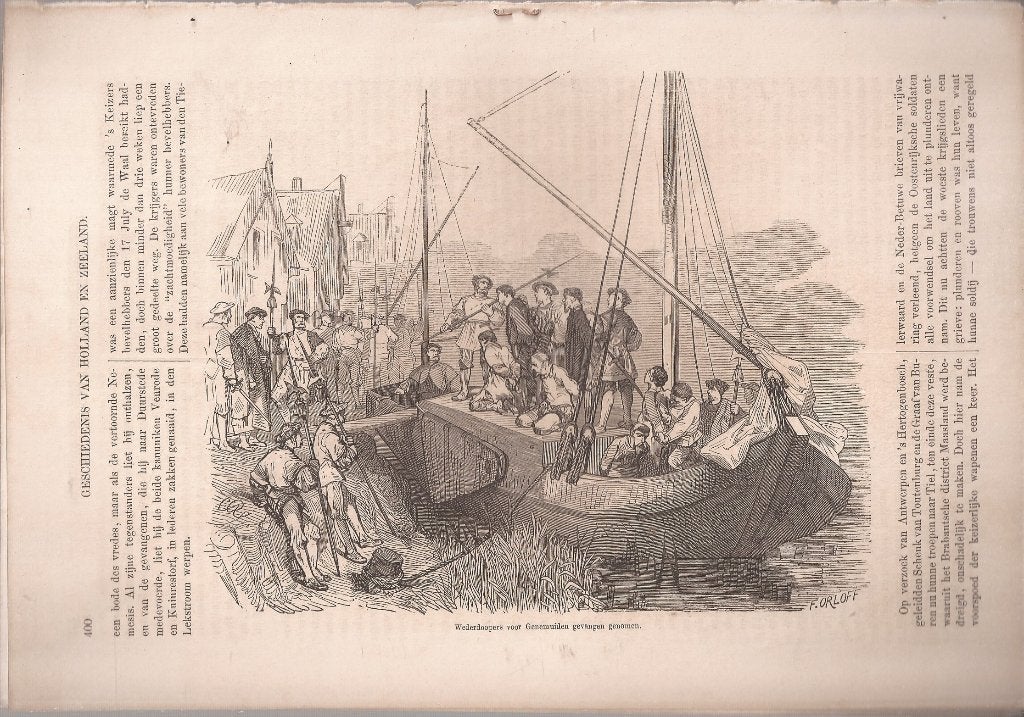 Wederdoopers voor Genemuiden gevangen genomen houtgravure, Antiek en Kunst, Origineel, Gravure, 15 cm, 16 cm