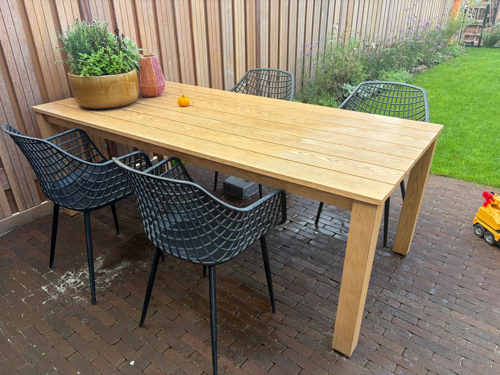 Aluminium buitentafel met houtnerf, Ophalen, Zo goed als nieuw, Rechthoekig, Aluminium