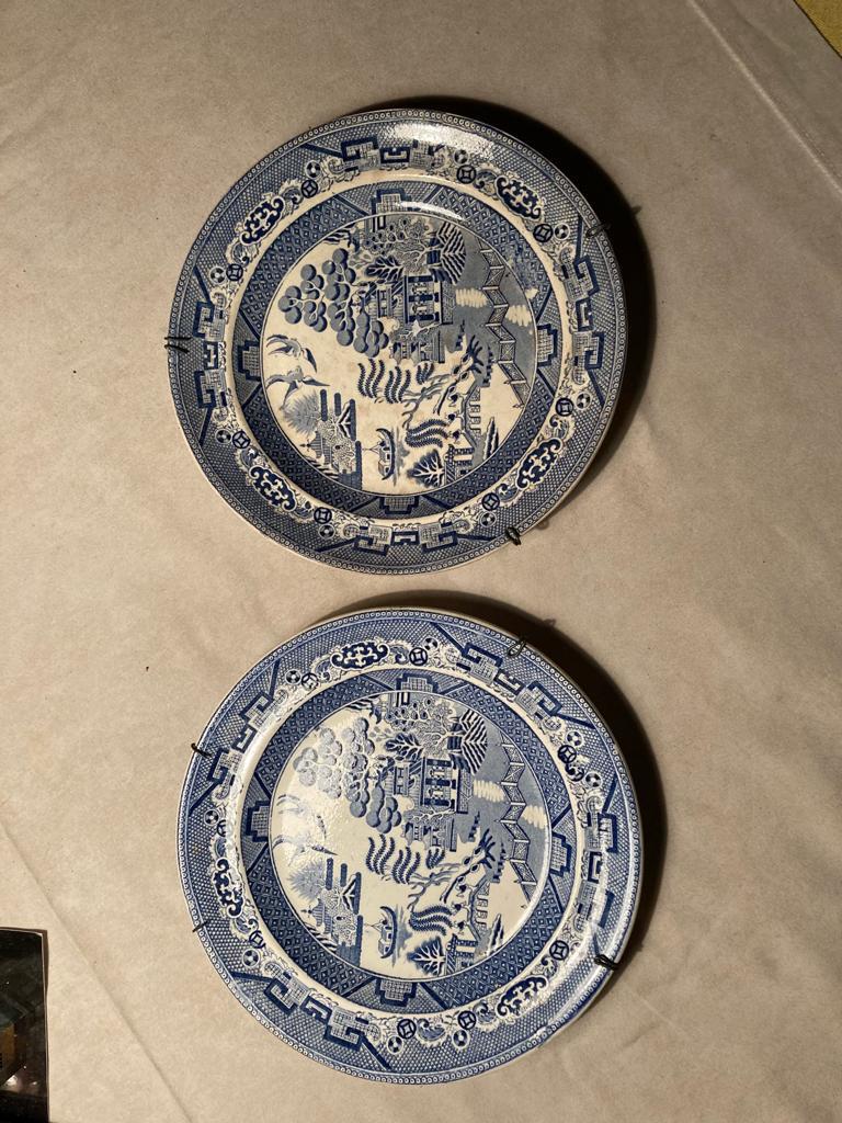 2 antieke wand borden Willow Pattern, Ophalen of Verzenden