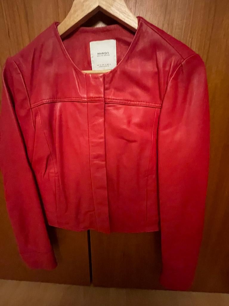 te koop rood leren jasje Mango maat M, Maat 38/40 (M), Mango, Verzenden, Zo goed als nieuw
