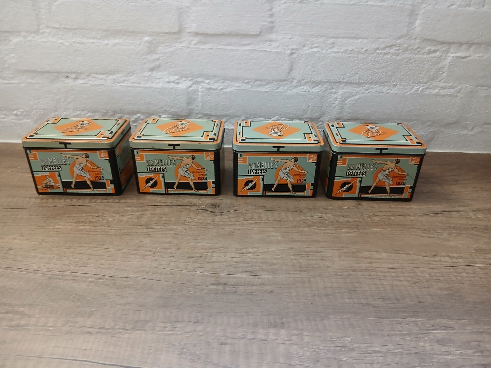 Set van 4 vintage Van Melle's Toffees blikken uit 1928, Ophalen of Verzenden, Gebruikt, Overige, Overige merken