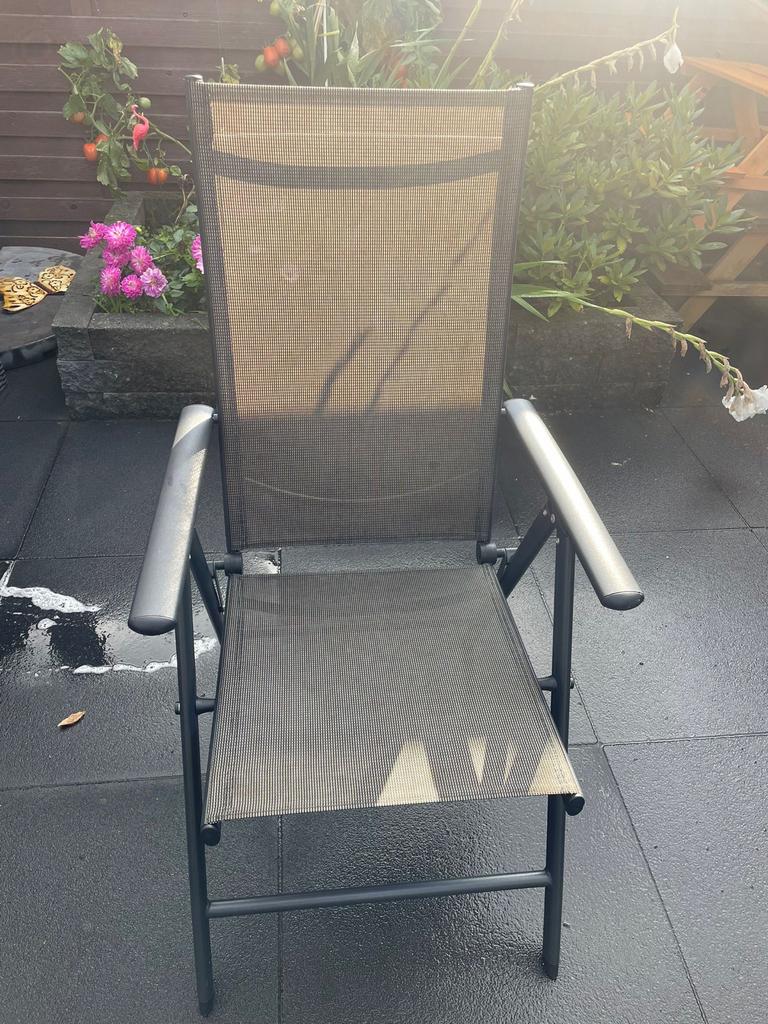 Verstelbare tuinstoel - Antraciet (6 stuks), Tuin en Terras, Tuinstoelen, Ophalen, Zo goed als nieuw, Inklapbaar