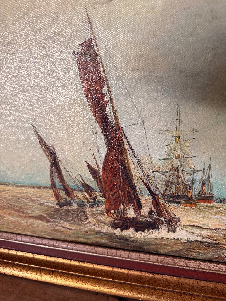 Prachtig Maritiem zeegezicht schilderij, Antiek en Kunst, Ophalen, Maritiem / water, Doek, Oud hollands