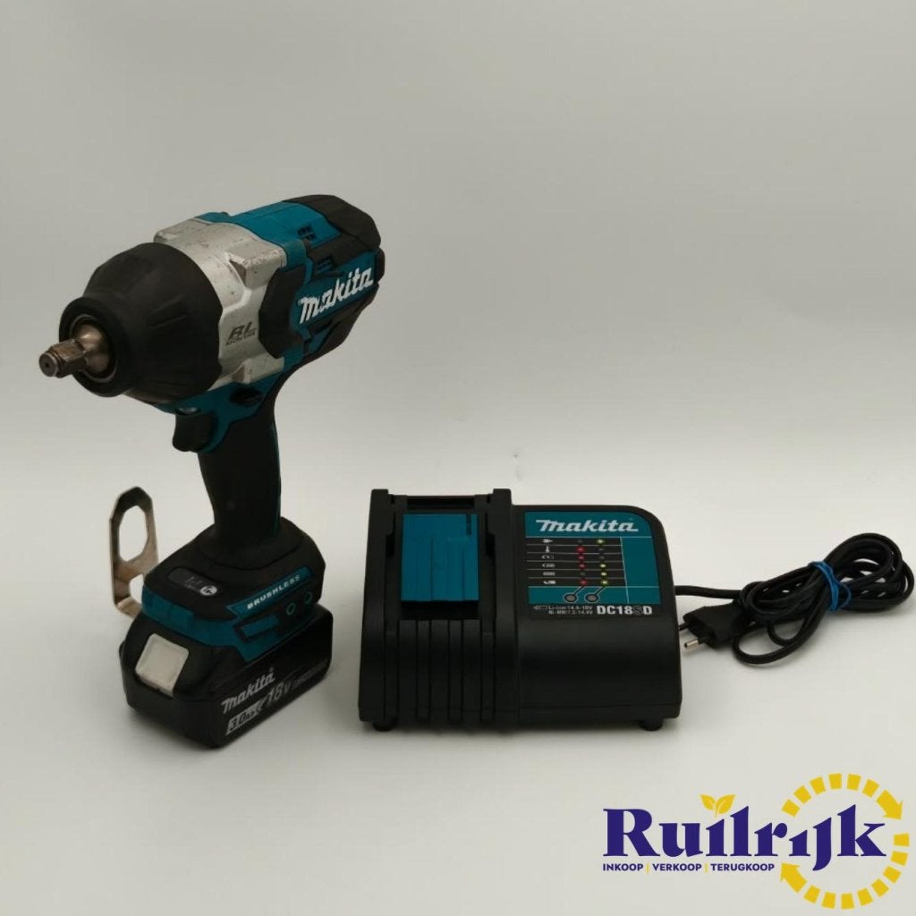 Makita DTW1002 18V Accu Slagmoersleutel 1000nm accu + lader, Makita, Zo goed als nieuw, Support@makita.com, Makita Corporation, 3-11-8, Sumiyoshi-cho, 
Anjo, Aichi 446-8502
Japan
