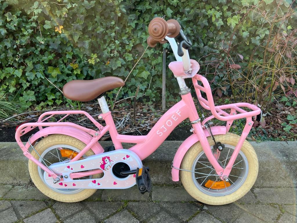 Sjoef roze meisjesfiets 12 inch, Ophalen, Zijwieltjes, Velgrem, Minder dan 16 inch