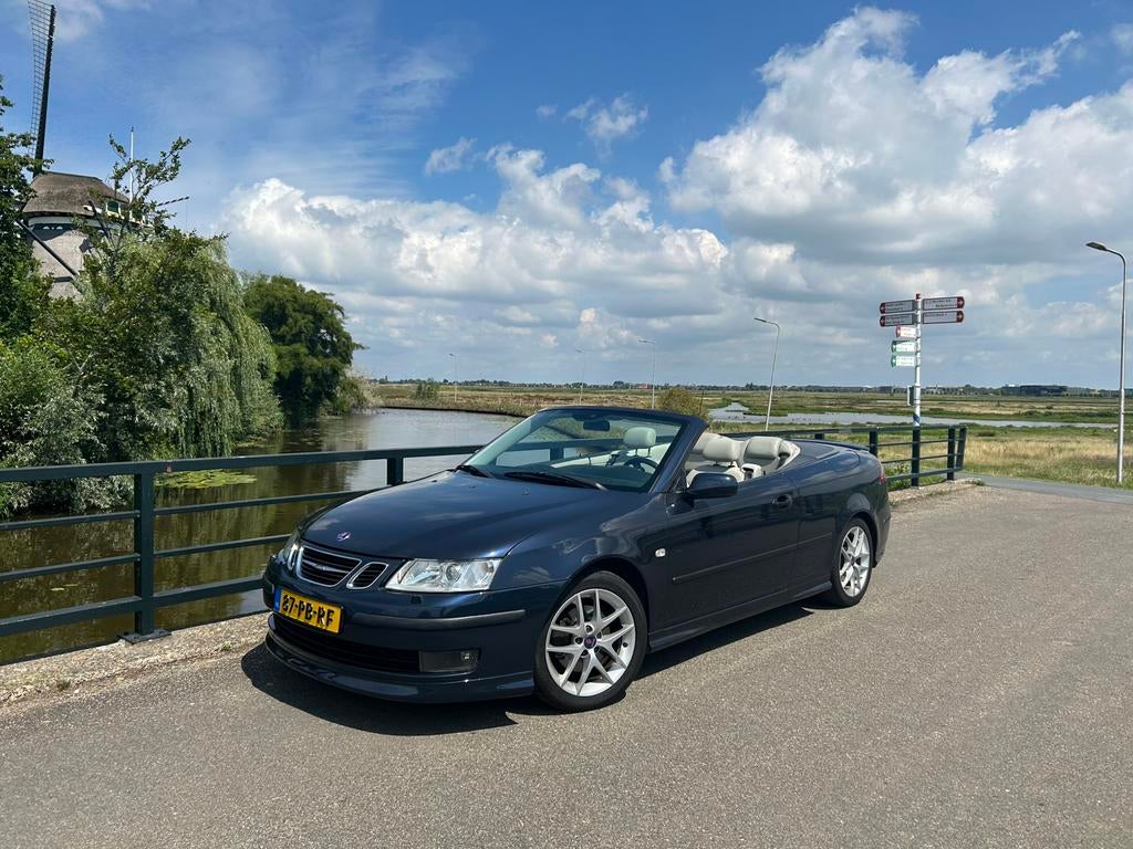 Deze week €8500 ✅Saab 9-3 2.0 Turbo Aero Cabrio 2004 Blauw, Auto's, Saab, 1998 cc, Beige, 4 cilinders, Cabriolet