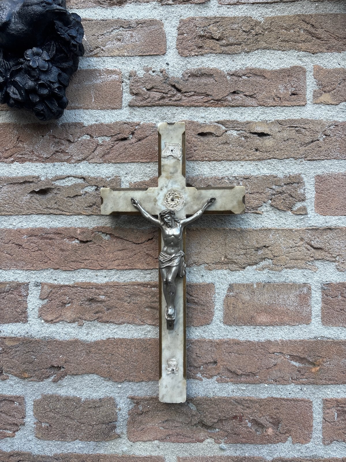 Antiek marmeren kruisbeeld - 30cm, Antiek en Kunst, Ophalen of Verzenden