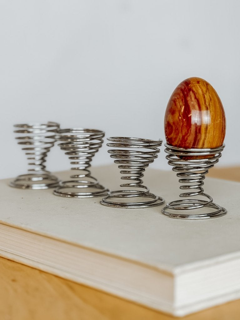 Vintage zilverkleurige spiraal eierdopjes, set van 4, Antiek en Kunst, Ophalen of Verzenden