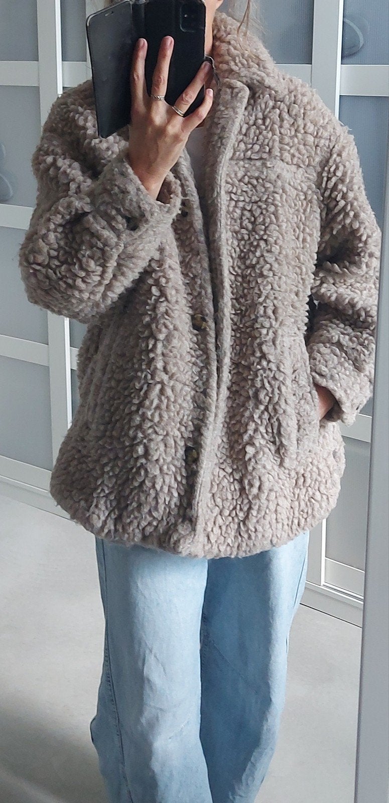 stoere oversized wollen shacket overhemdjas 88% wol h&m, H&M, Verzenden, Beige, Zo goed als nieuw