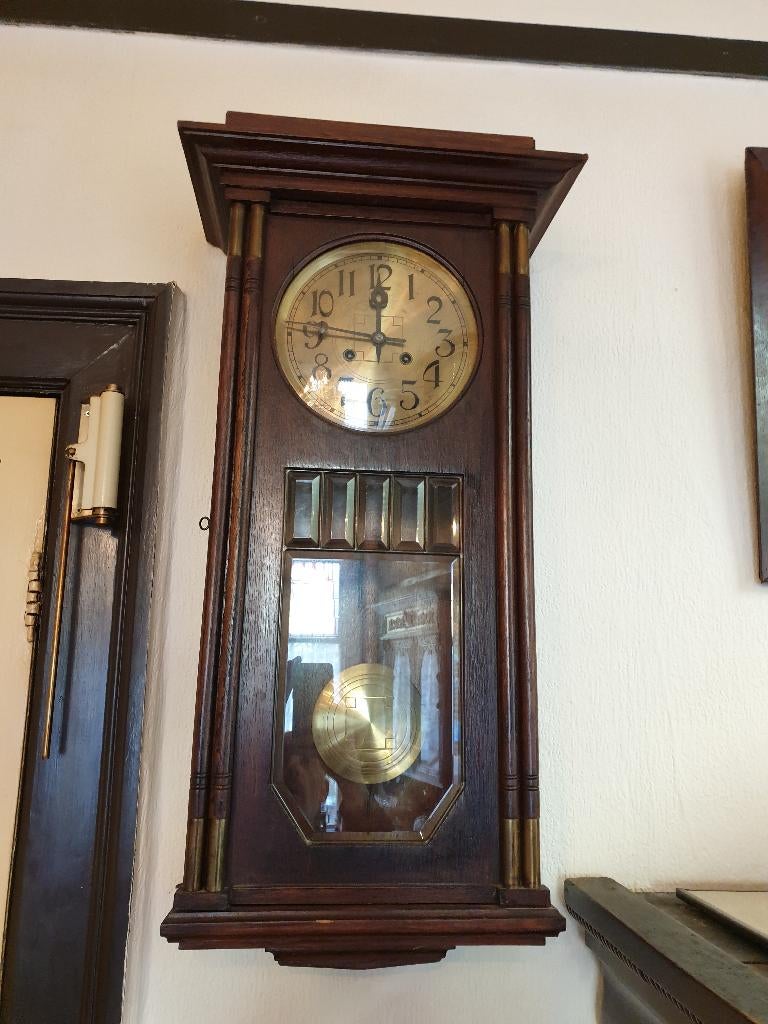 Antieke regulateur klok Gustav Becker met 4 noten bim bam, Ophalen