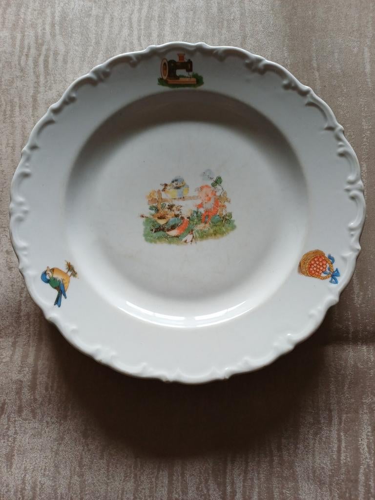 Vintage kinderbordje met kabouter en vogeltjes, Antiek en Kunst, Verzenden