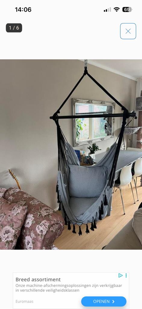 Hangstoel met standaard (binnen/buiten) – zo goed als nieuw, Ophalen of Verzenden, Zo goed als nieuw, Buiten, Met standaard