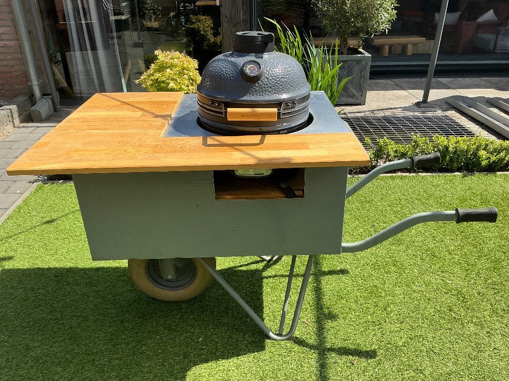 Unieke Verrijdbare Kamado BBQ met Eikenhout & RVS, Tuin en Terras, Houtskoolbarbecues, Ophalen, Nieuw, BergHOFF