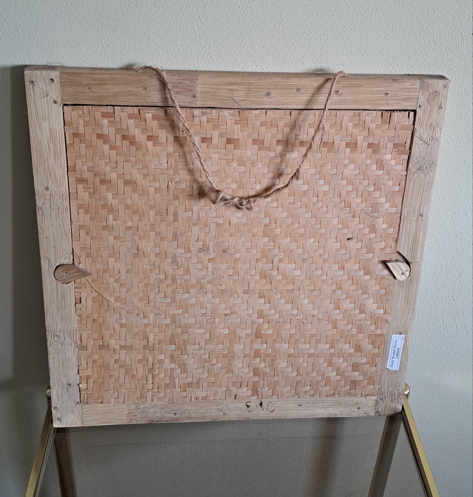 Bamboe spiegel 40x40 cm handgemaakt, Minder dan 50 cm, Gebruikt, Vierkant, Ophalen of Verzenden