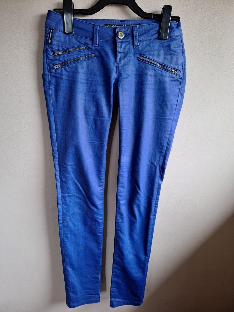 Mooie blauwe stretch glans broek van Dept, maat S/36, Kleding | Dames, Broeken en Pantalons, Blauw, Ophalen of Verzenden, Zo goed als nieuw
