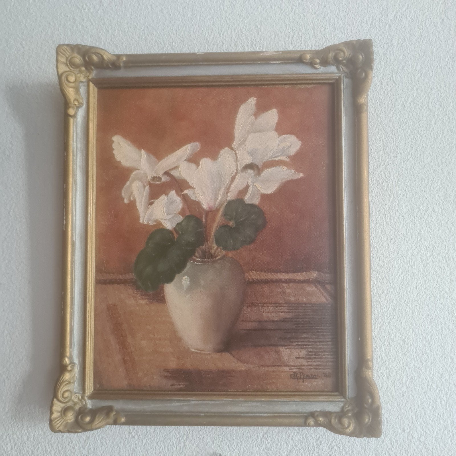 Stilleven met witte bloemen in vaas, gesigneerd, Ophalen