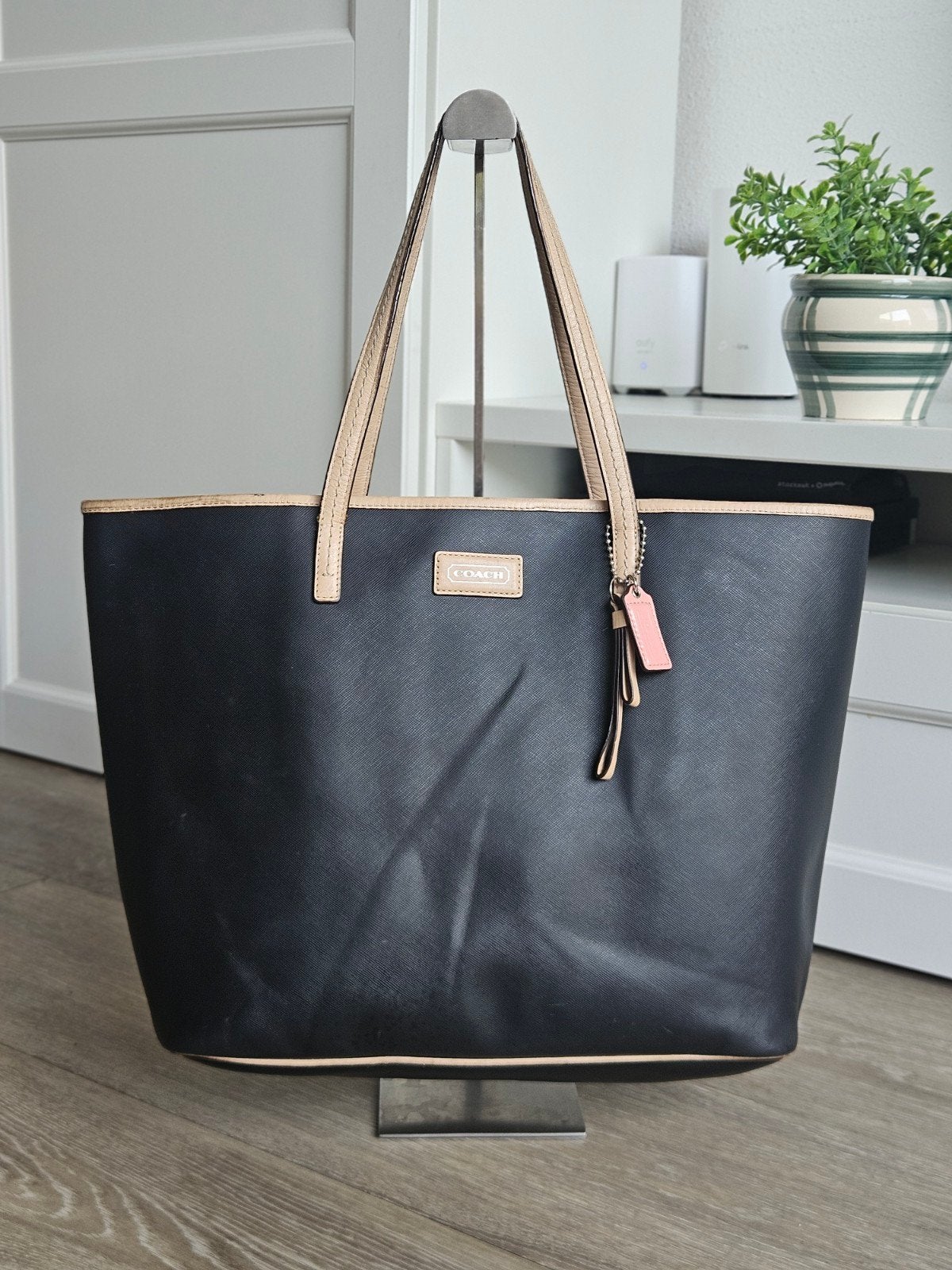 Coach Shopper Tas Zwart met Beige Details, Ophalen of Verzenden, Gebruikt, Zwart, Shopper
