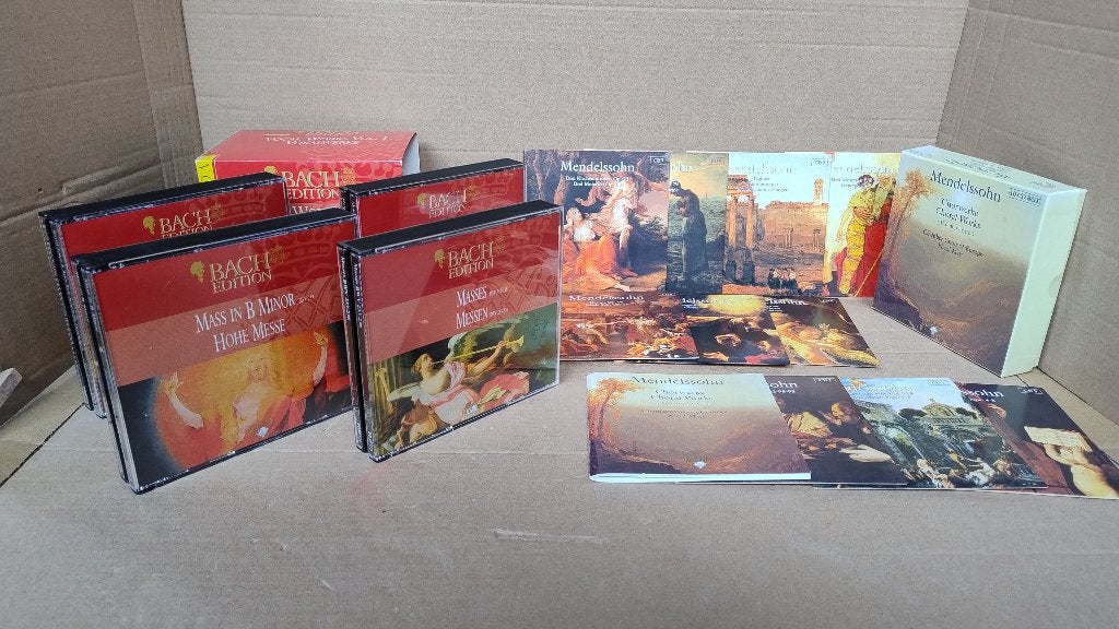 10 CD box Mendelssohn + 8 CD box Bach compleet Choral works, Cd's en Dvd's, Inclusief boekje, Boxset, Ophalen of Verzenden, Zo goed als nieuw