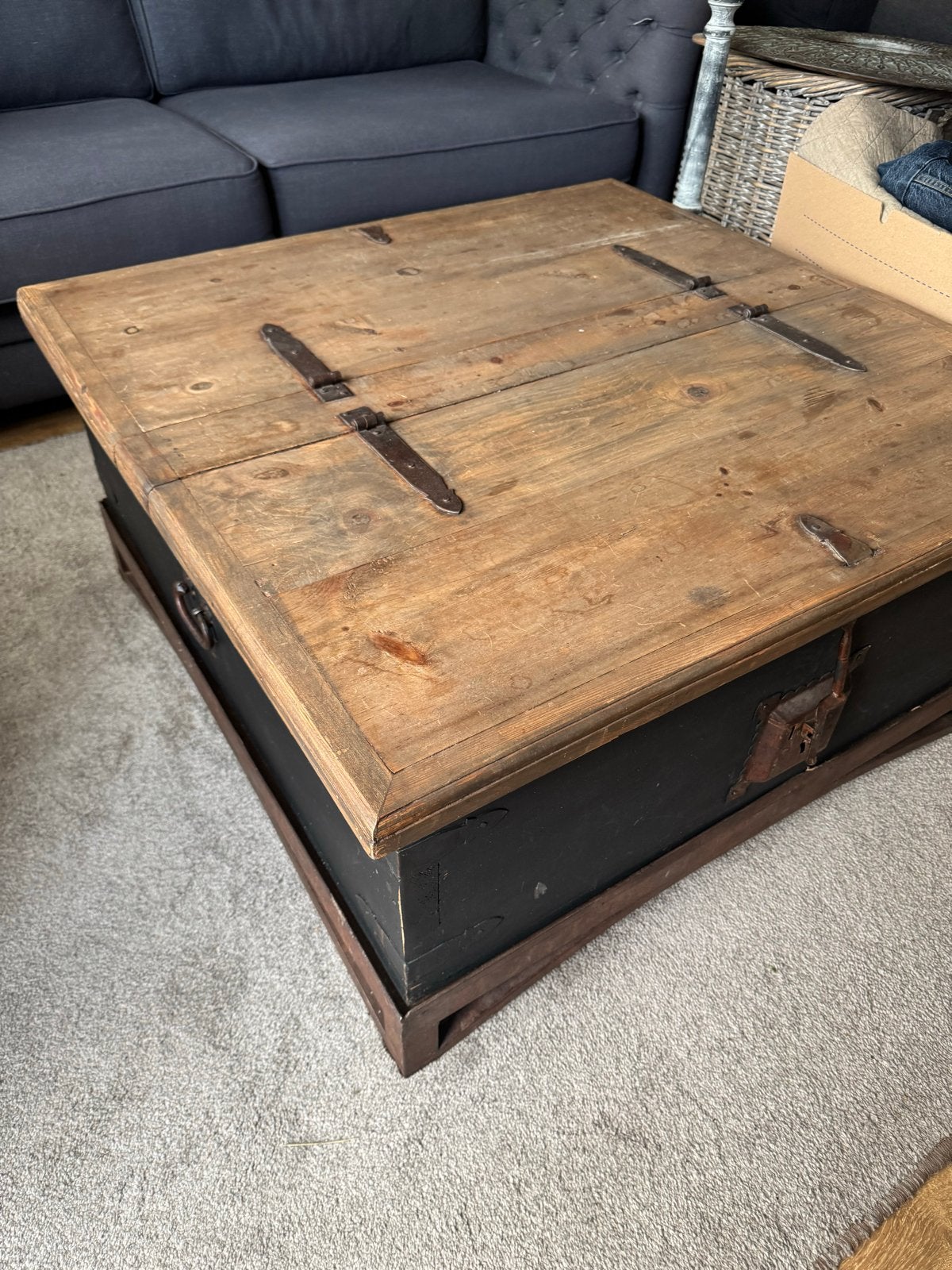 Vintage houten kist salontafel - 95x95x44 cm, Ophalen