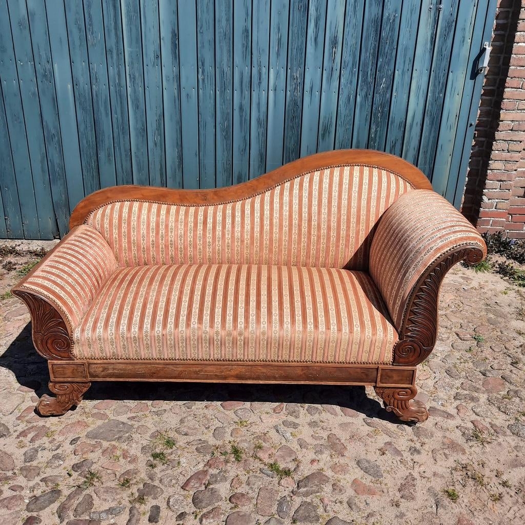 Antieke chaise longue, 1.60m breed, empire stijl, Huis en Inrichting, Banken | Sofa's en Chaises Longues, Gebruikt, Eenpersoons