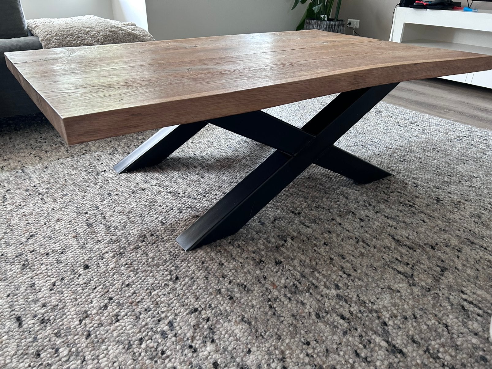 Eikenhouten boomstam salontafel, Ophalen, 100 tot 150 cm, Eikenhout, 50 tot 100 cm
