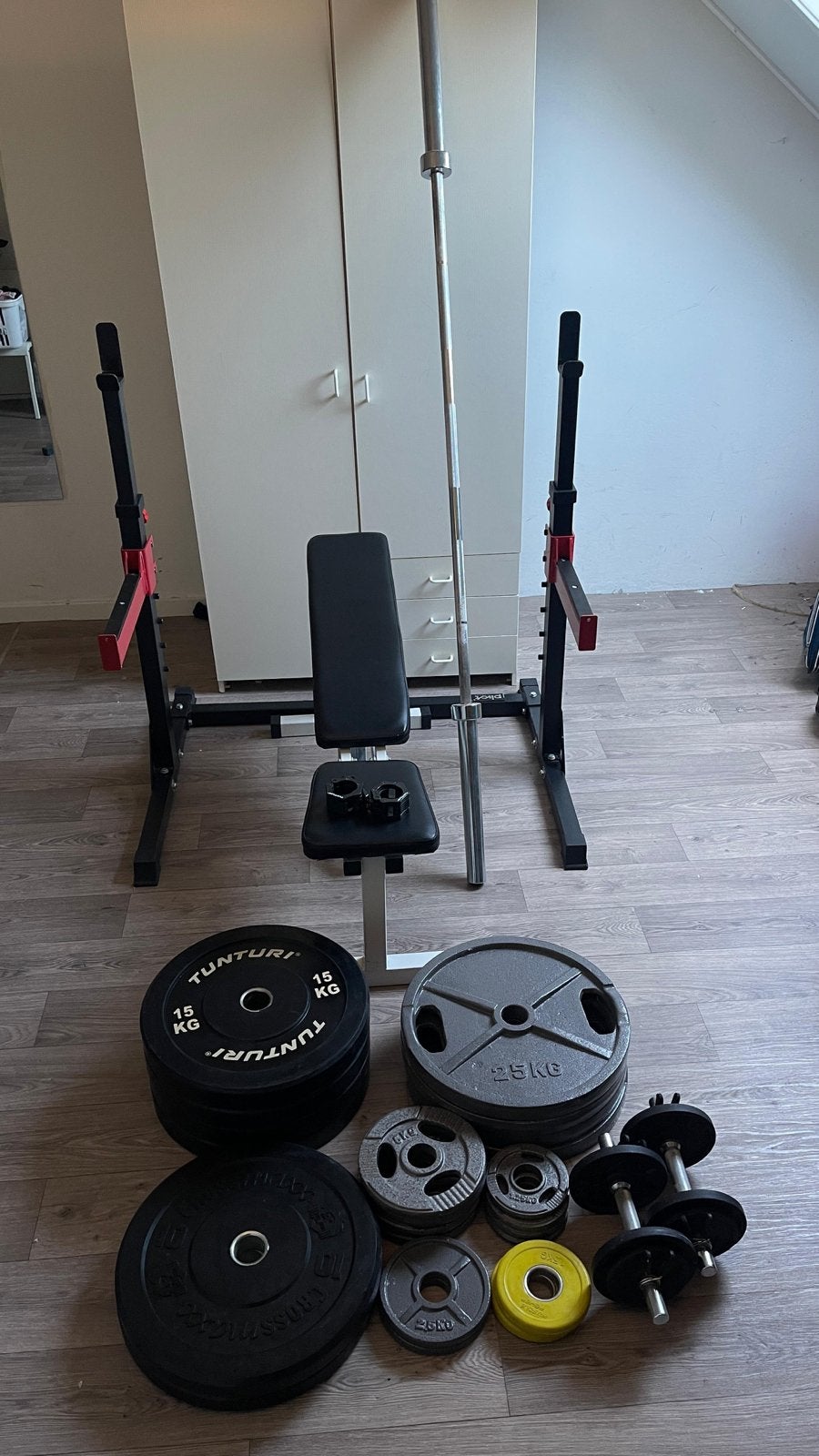 Complete Krachtset: Bench, Barbell, Gewichten & Dumbbells, Ophalen, Gebruikt, Armen, Halterset