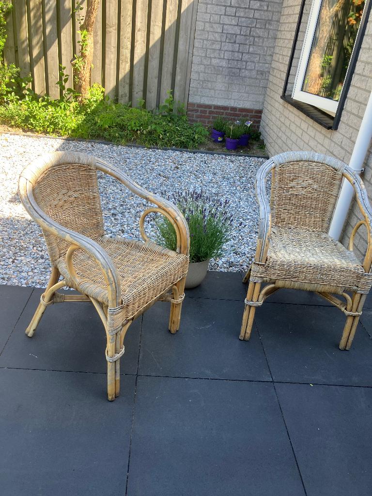 Rieten stoel, Huis en Inrichting, Stoelen, Gebruikt, Twee, Bruin, Riet of Rotan