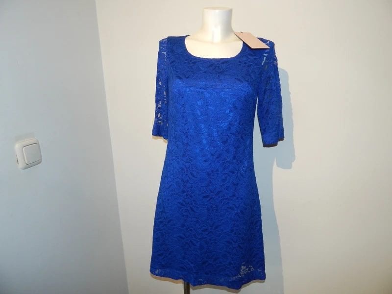 Ladress jurk van kant vorstelijk kobalt blauw Nieuw xs, Nieuw, Ladress, Maat 34 (XS) of kleiner, Boven de knie