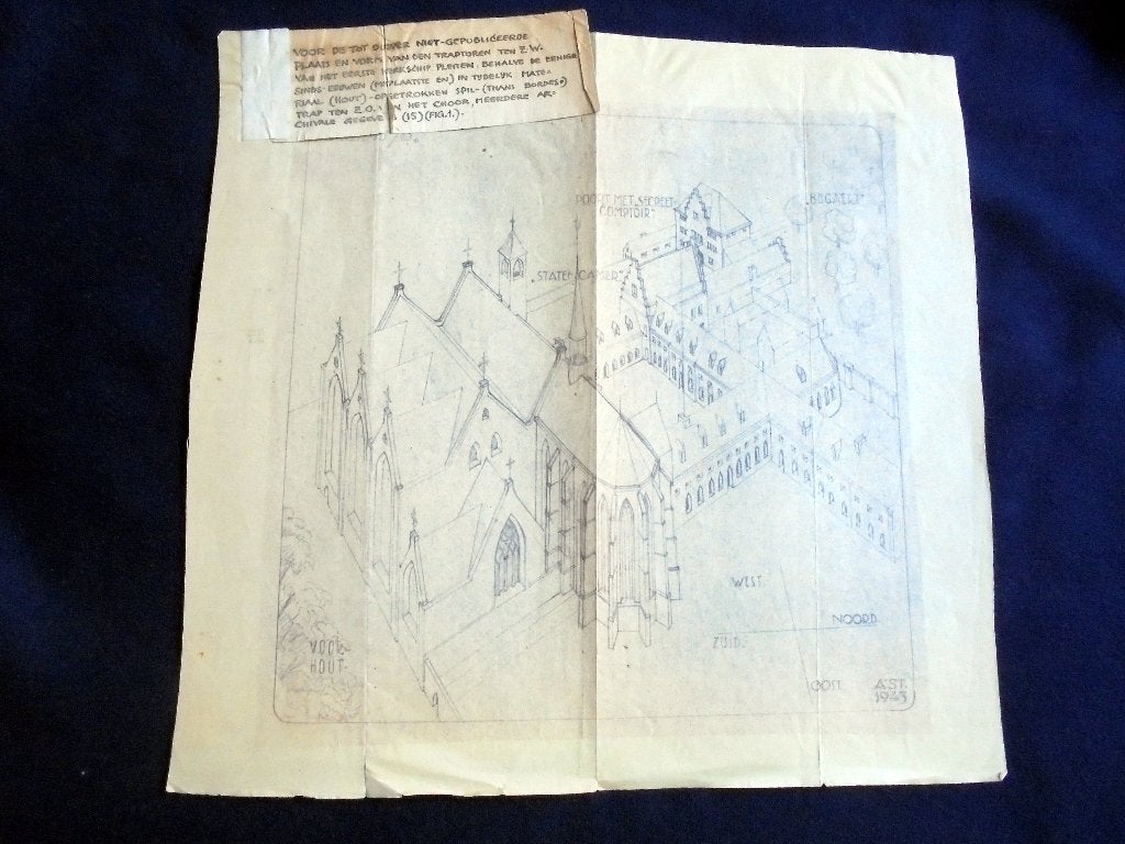 Den Haag 1943. Kloosterkerk. Verkenning tot Restauratie, Antiek en Kunst, Verzenden, Reproductie, Overige technieken