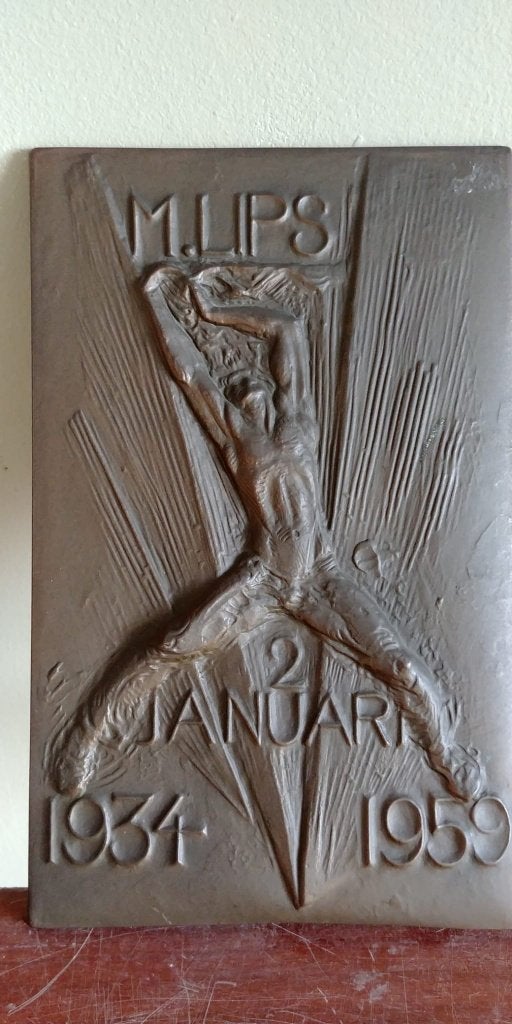 Jubileumplatquette M.Lips 1934-1959 van Fred Carasso, Ophalen of Verzenden, Overige materialen, Nederland