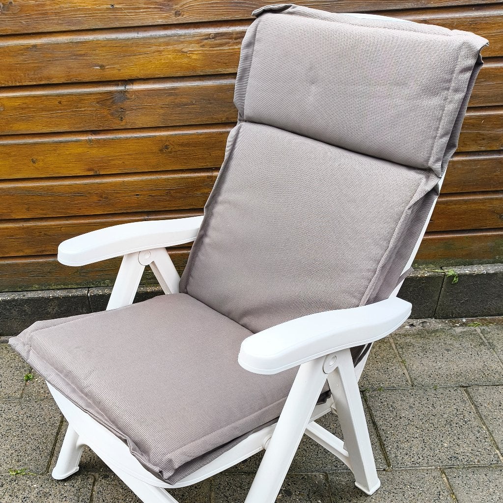 Tuinstoelkussens 4 st Hoge rug 134x46x3cm Stof taupe, Ophalen, Zo goed als nieuw