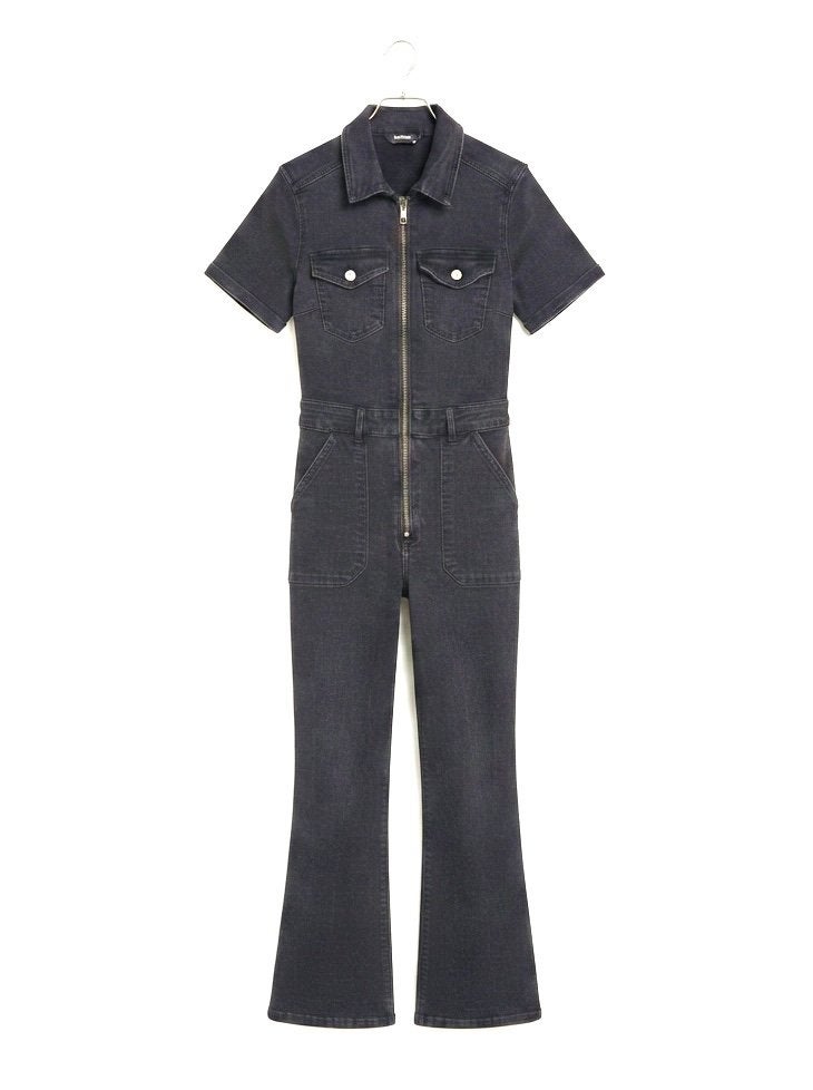 Strandivarius Zwarte Denim Jumpsuit Maat M, Ophalen of Verzenden, Gedragen, Maat 38/40 (M), Zwart