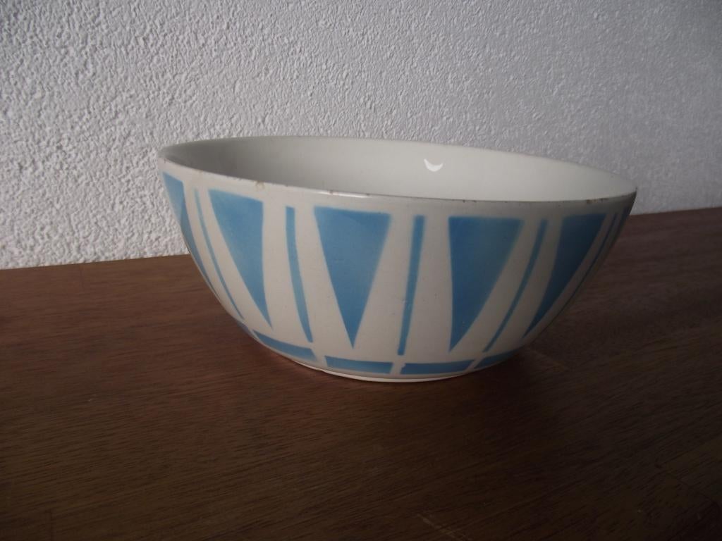 retro blauw wit Granit aardewerk schaal 17,5 cm Hungary 1950, Antiek en Kunst, Ophalen of Verzenden